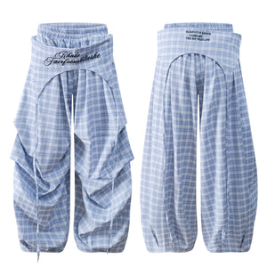 Checkered Wide-Leg Tapered Cargo Pants for Women, Loose Slimming Pleated Casual Long Pants eprolo