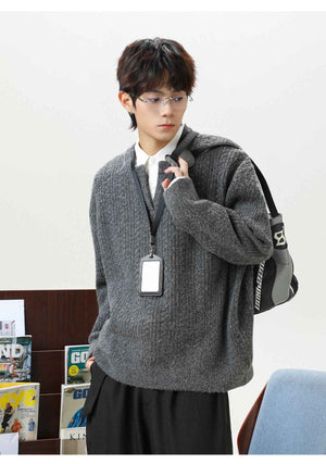 Retro loose heavyweight textured knit cardigan sweater by MRC STORE, featuring a cozy, chunky knit pattern and relaxed fit.
