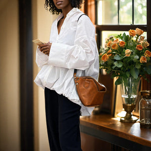 Japanese minimalist commuting collar silhouette white shirt with loose and niche design, elastic irregular shirt eprolo