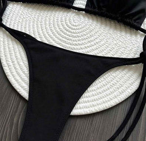 Push-Up Slimming Solid Black Bikini Set