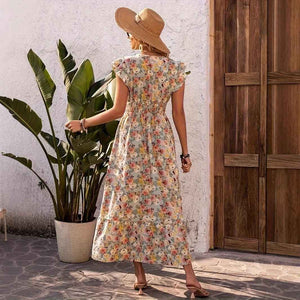 V-Neck Short Sleeve Fitted Dress