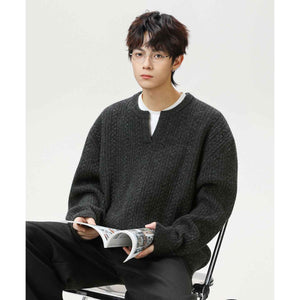 Retro loose heavyweight textured knit cardigan sweater from MRC STORE, featuring a cozy, oversized design with a chunky knit pattern.