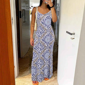 Printed Strapless Backless Maxi Dress