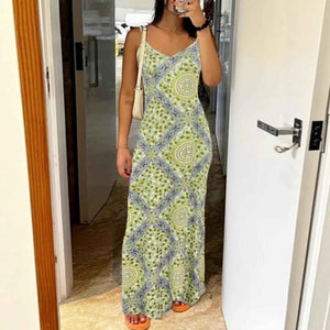 Printed Strapless Backless Maxi Dress