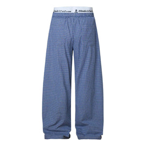 Lightweight Blue Checkered Wide-Leg Pants
