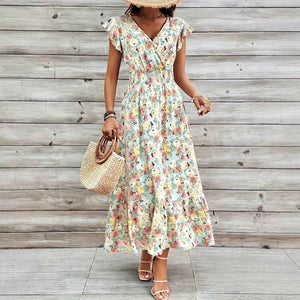 V-Neck Short Sleeve Fitted Dress