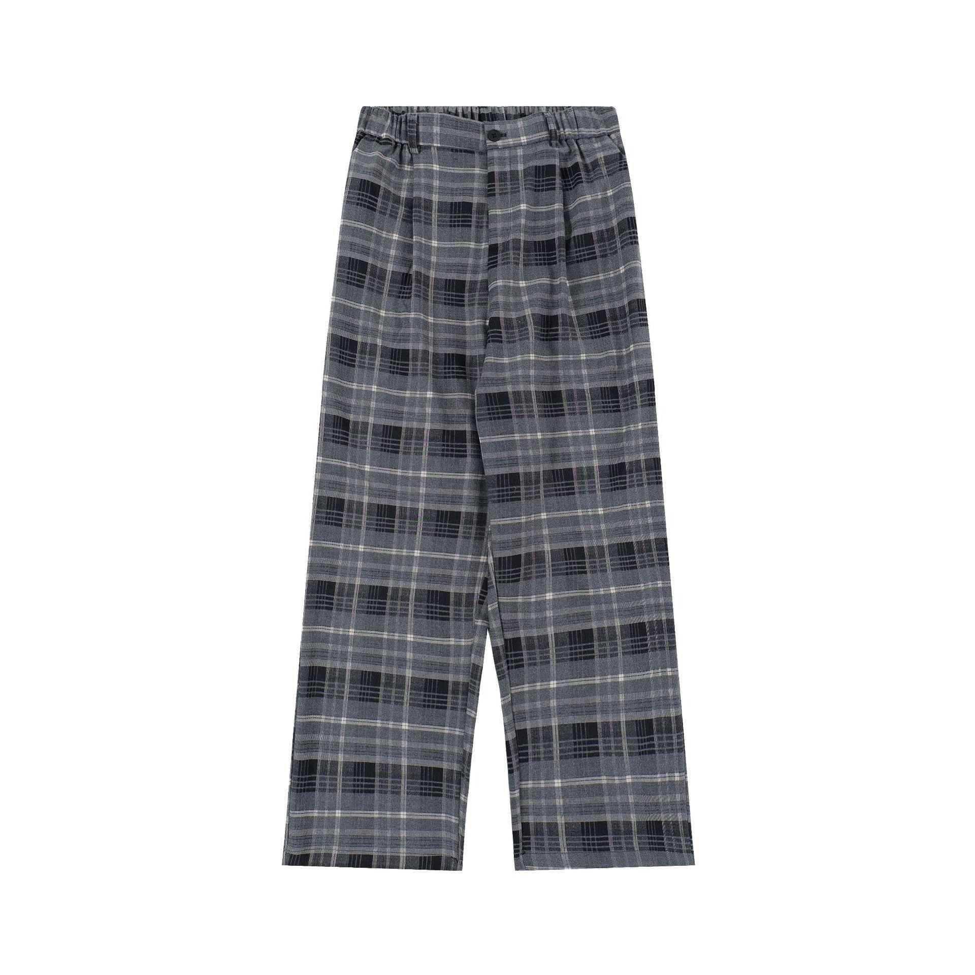 Lightweight Gray Checkered Wide-Leg Pants