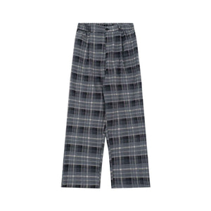 Lightweight Gray Checkered Wide-Leg Pants