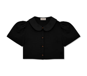 Frances Linen Cropped Blouse - Black Má + Lin_online