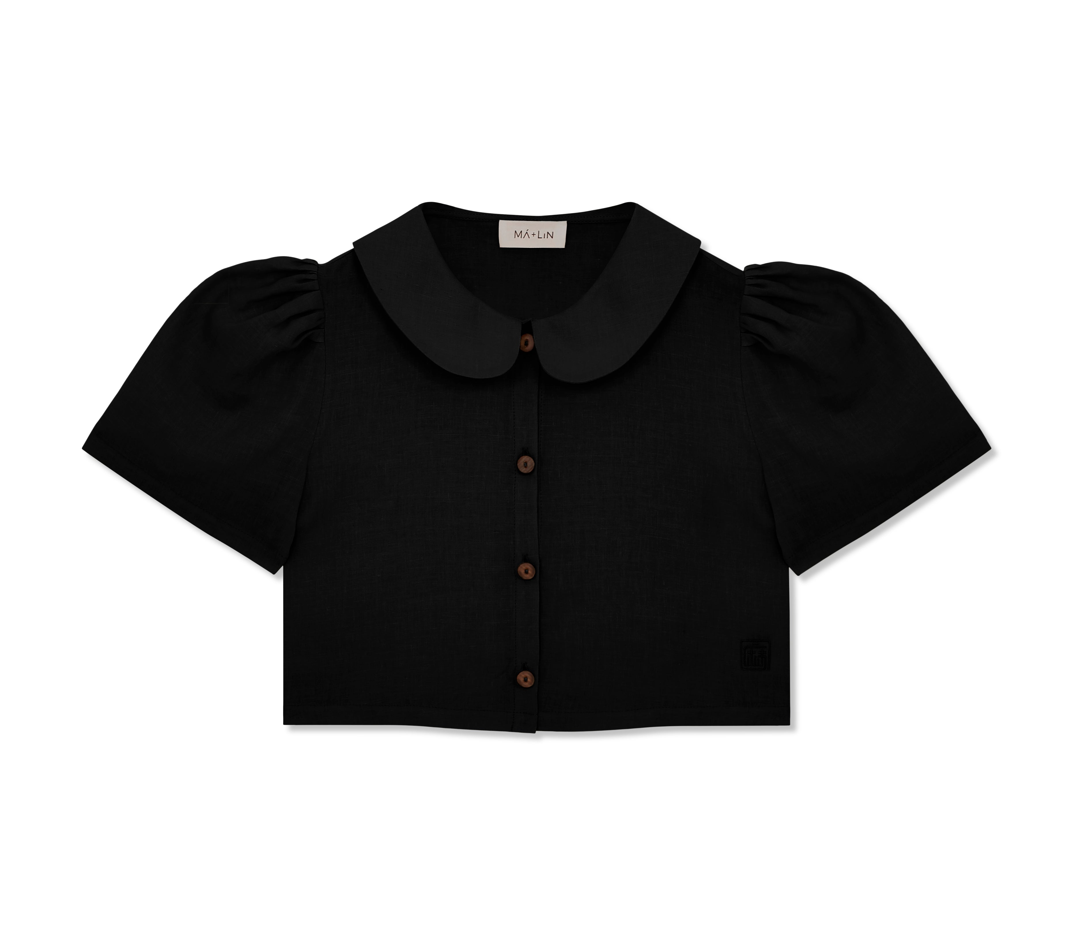 Frances Linen Cropped Blouse - Black Má + Lin_onlineÂ