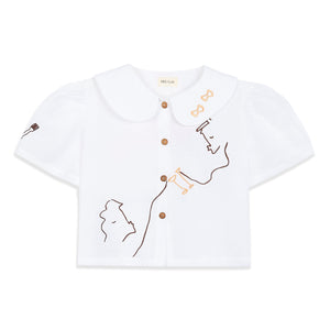 Eat Together Embroidered Frances Linen Blouse - White x Sshepaints - Made to Order Má + Lin_online
