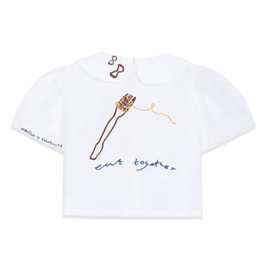 Eat Together Embroidered Frances Linen Blouse - White x Sshepaints - Made to Order Má + Lin_online