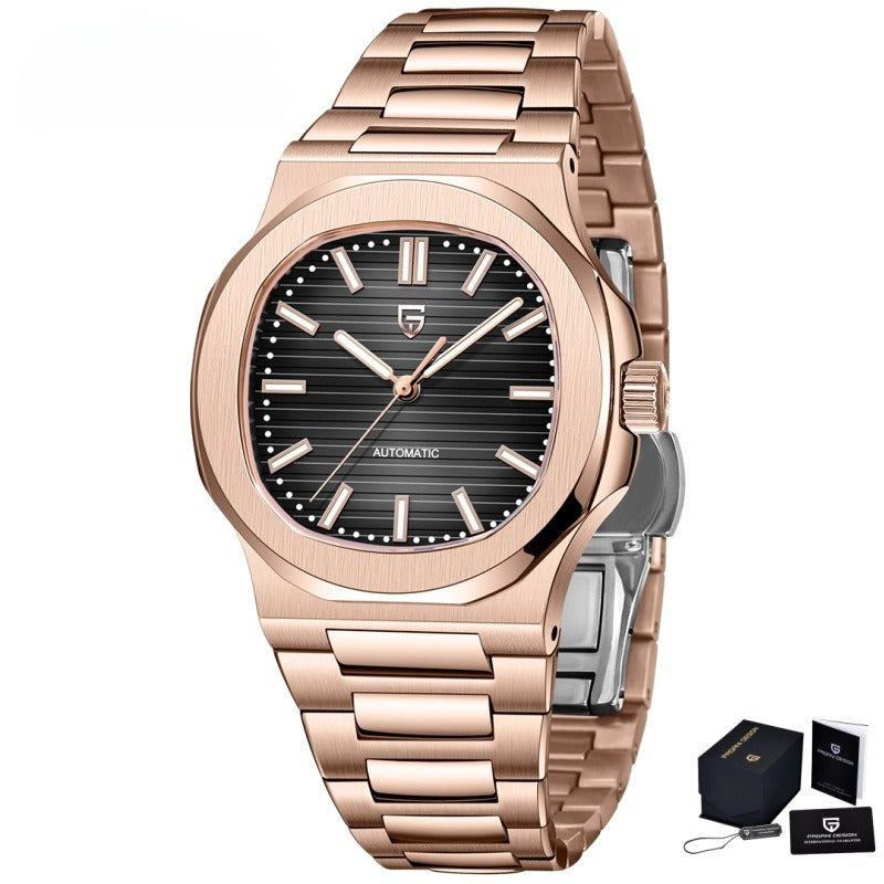 Men's Stainless Steel Automatic Mechanical Waterproof Barrel-shaped Wristwatch Michan Direct