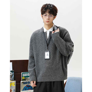 Retro loose heavyweight textured knit cardigan sweater by MRC STORE, featuring a cozy, chunky knit design and relaxed fit.