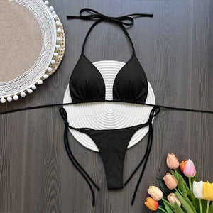 Push-Up Slimming Solid Black Bikini Set