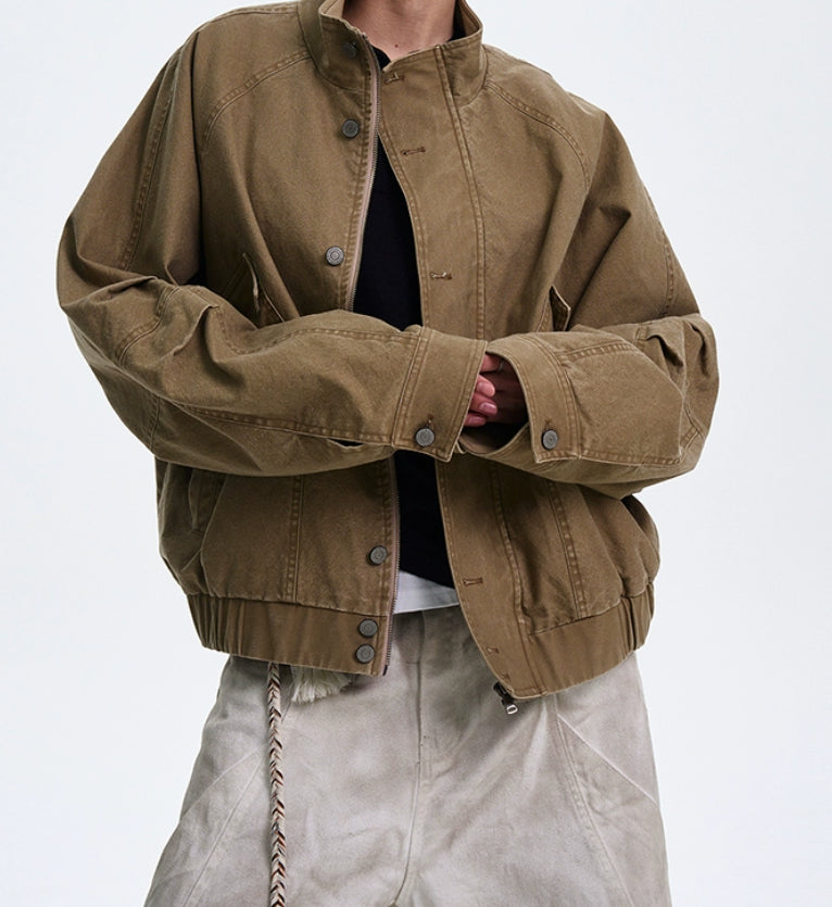 American Barn Style Color Block Leather Collared Jacket - MRC WEAR