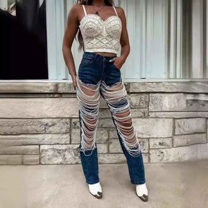 Bead Chain Jeans - MRC STOREbottomsMRC StoreBead Chain JeansMRC STORECJLY206248711KPDark Blue2XL