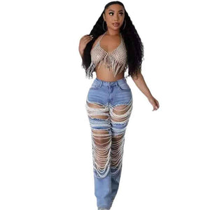 Bead Chain Jeans - MRC STOREbottomsMRC StoreBead Chain JeansMRC STORECJLY206248711KPDark Blue2XL
