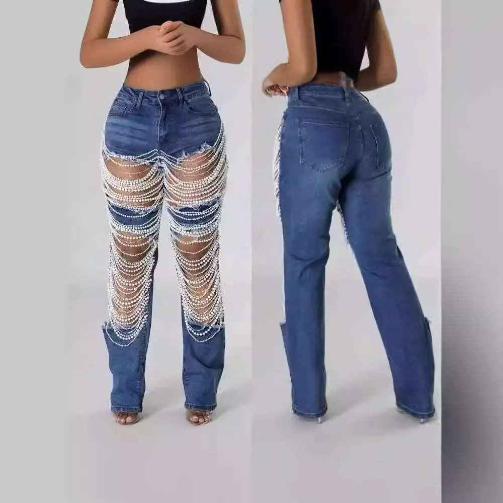 Bead Chain Jeans - MRC STOREbottomsMRC StoreBead Chain JeansMRC STORECJLY206248711KPDark Blue2XL
