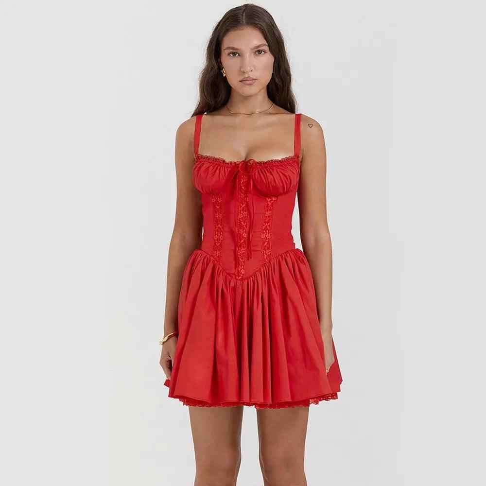 Summer Lace Suspender Dress - MRC STOREclothesMRC STORESummer Lace Suspender DressMRC STORECJLY201666603CXRedL