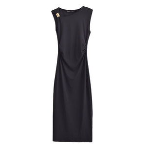 Satin Sleeveless Pleated Dress - MRC STOREDressMRC StoreBlack sleeveless dress on a white backgroundMRC STORECJLY254098609IRBlackL