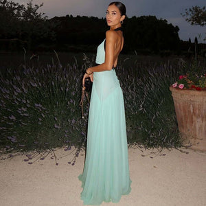 Chic Halter-Neck Mesh Patchwork Maxi Dress - MRC WEAR