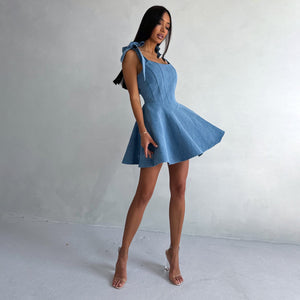 Square Collar Lace - Up Fishbone Waist Dress - MRC STOREDressMRC STORESquare Collar Lace - Up Fishbone Waist Dress MRC STORE MRC STORECJLY255534003CXSea BlueL