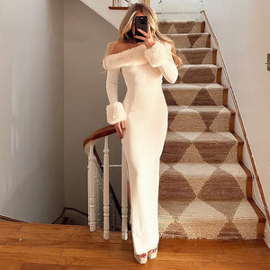 Oblique Collar Slim - Fit Christmas Maxi Dress - MRC STOREDressMRC STOREOblique Collar Slim - Fit Christmas Maxi Dress MRC STORE MRC STORECJLY261543803CXWhiteL