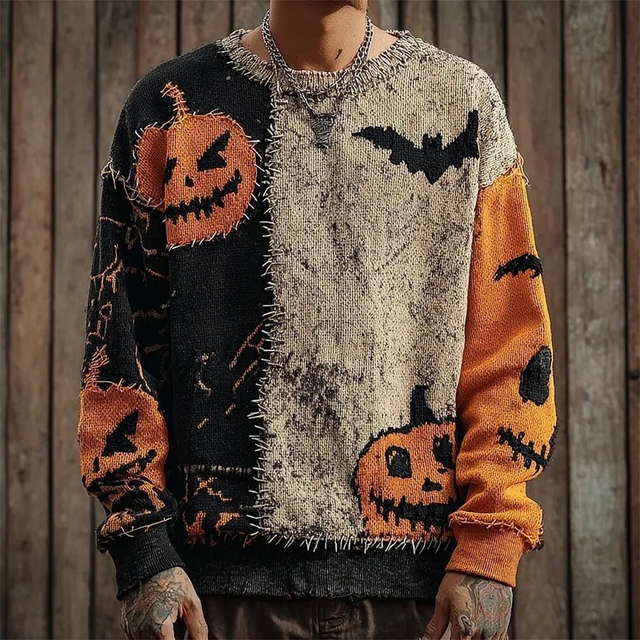 Unisex Halloween 3D Print Loose Sweater - MRC STOREHalloweenMRC STOREHalloween - themed sweater with pumpkins and bats on a wooden backgroundMRC STORECJWY254465753AZJLNWY12TCFS1363692XL
