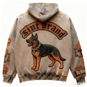 Retro Fiery Dog Design Print Loose Fit Hoodie - MRC STOREHoodieMRC STORERetro Print Loose Fit Hoodie MRC STORE MRC STORECJWY256478802BYKhaki2XL