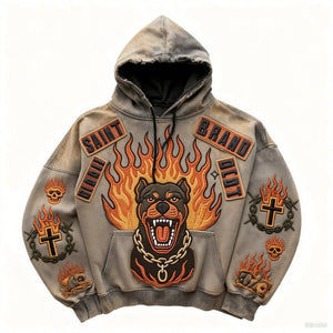 Retro Fiery Dog Design Print Loose Fit Hoodie - MRC STOREHoodieMRC STORERetro Print Loose Fit Hoodie MRC STORE 70.37MRC STORECJWY256478802BYKhaki2XL