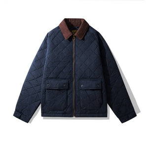 Men's Quilted Corduroy Plaid Jacket - MRC STOREJacketsMRC StoreNavy quilted jacket with brown collar on a white backgroundMRC STORECJXZ247590318RI4702 Royal BlueL