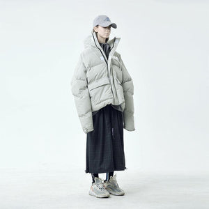 Profile Cotton Coat – Thick Down - Filled Winter Coat for Youth - MRC STOREJacketsMRC STORETwo models wearing gray cotton coats with down filling, featuring a stand collar and loose mouth sleeves.MRC STORECJNSWTXZ02406-Apricot-MApricotM
