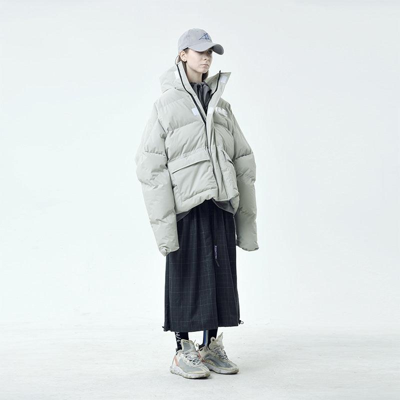 Profile Cotton Coat – Thick Down - Filled Winter Coat for Youth - MRC STOREJacketsMRC STORETwo models wearing gray cotton coats with down filling, featuring a stand collar and loose mouth sleeves.MRC STORECJNSWTXZ02406-Apricot-MApricotM
