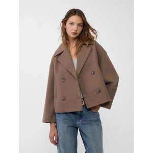 Ins Double - Breasted Lapel Blazer Jacket - MRC STOREJacketsMRC STOREWoman wearing a brown coat and blue jeans on a white backgroundMRC STORECJYD243584905EVBrown2XL