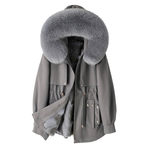 Thickened Detachable Fox Fur Liner Mid-Length Coat - MRC WEAR