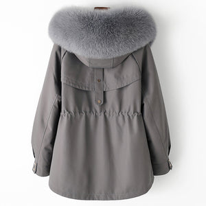 Thickened Detachable Fox Fur Liner Mid-Length Coat - MRC WEAR