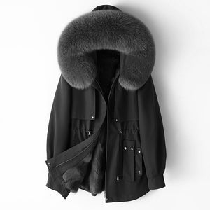 Thickened Detachable Fox Fur Liner Mid-Length Coat - MRC WEAR