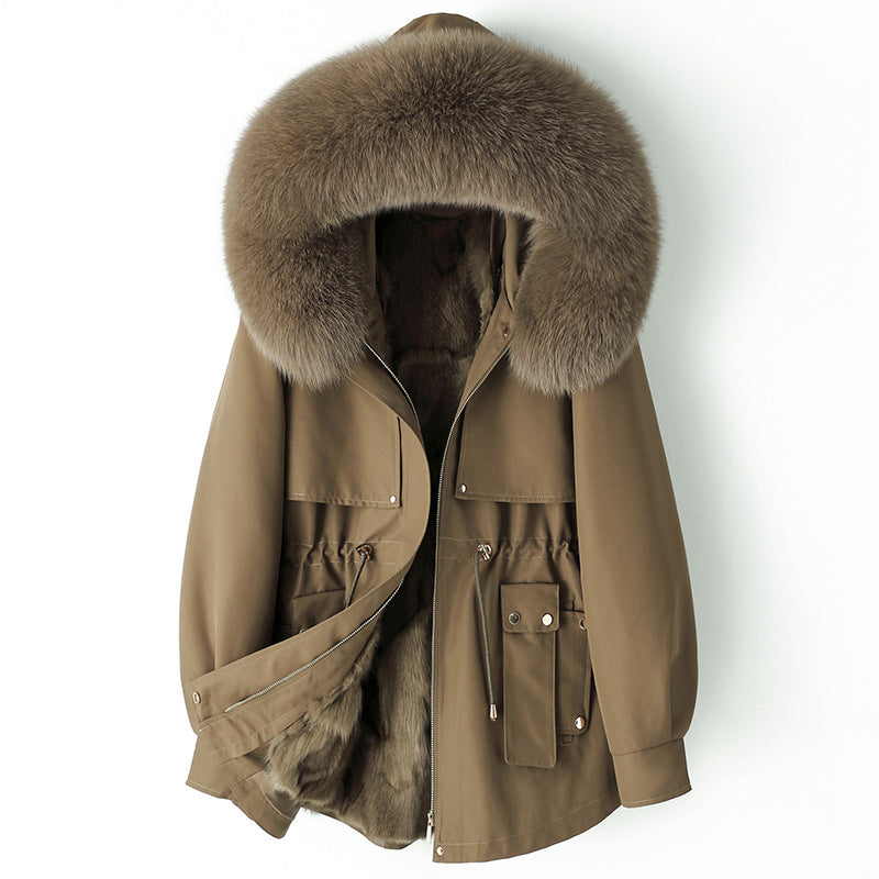 Thickened Detachable Fox Fur Liner Mid-Length Coat - MRC WEAR
