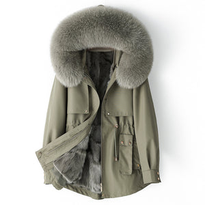 Thickened Detachable Fox Fur Liner Mid-Length Coat - MRC WEAR