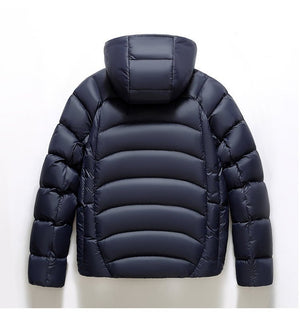 Unisex Hooded Down Jacket — Couple Style Ribbed Design - MRC STOREJacketsMRC STORENavy blue puffer jacket on a white backgroundMRC STORECJYD259369226ZAGray Green2XL