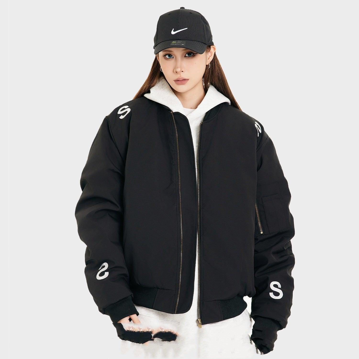 American Street Style Embroidered Letter Flight Jacket - MRC STOREJacketsMRC STOREAmerican Street Style Embroidered Letter Flight Jacket for Teenagers - MRC STOREMRC STORECJXZ222936602BYBlackL