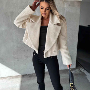 Woolen Cropped Oversized Stand Collar Coat - MRC WEAR