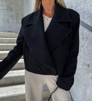 Woolen Cropped Oversized Stand Collar Coat - MRC WEAR