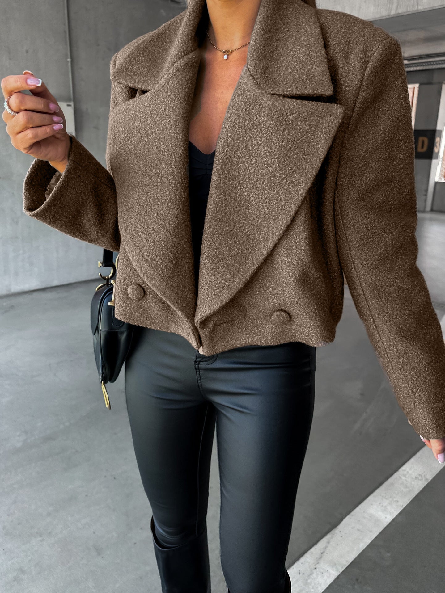 Woolen Cropped Oversized Stand Collar Coat - MRC WEAR