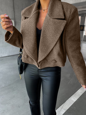 Woolen Cropped Oversized Stand Collar Coat - MRC WEAR