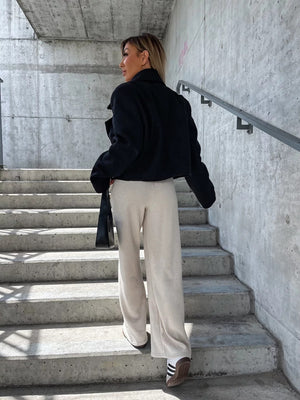 Woolen Cropped Oversized Stand Collar Coat - MRC WEAR
