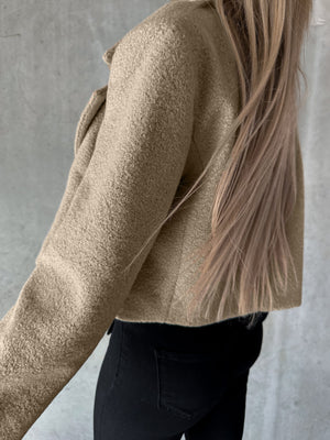 Woolen Cropped Oversized Stand Collar Coat - MRC WEAR