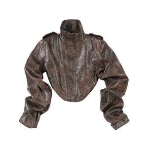 High - End Short PU Leather Fishbone Coat - MRC STOREJacketsMRC STOREHigh - End Short PU Leather Fishbone Coat MRC STORE MRC STORECJYD255459003CXBrownL