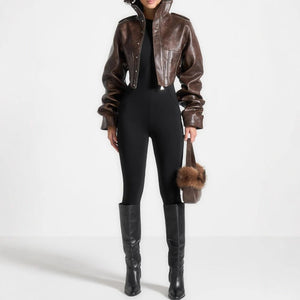 High - End Short PU Leather Fishbone Coat - MRC STOREJacketsMRC STOREHigh - End Short PU Leather Fishbone Coat MRC STORE 160.00MRC STORECJYD255459003CXBrownL